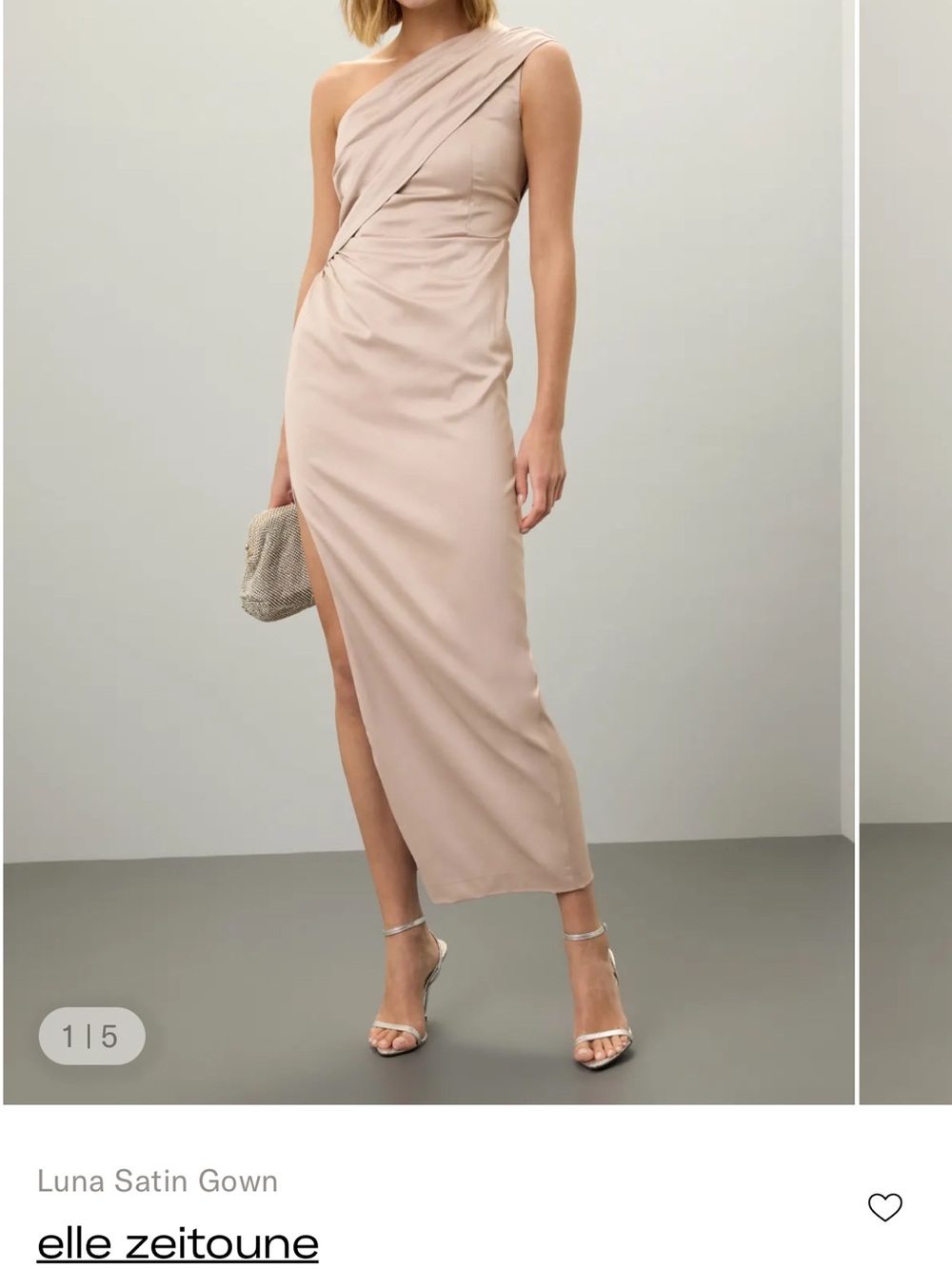 Elle Zeitoune One-Shoulder Satin Midi Gown in Blush Nude